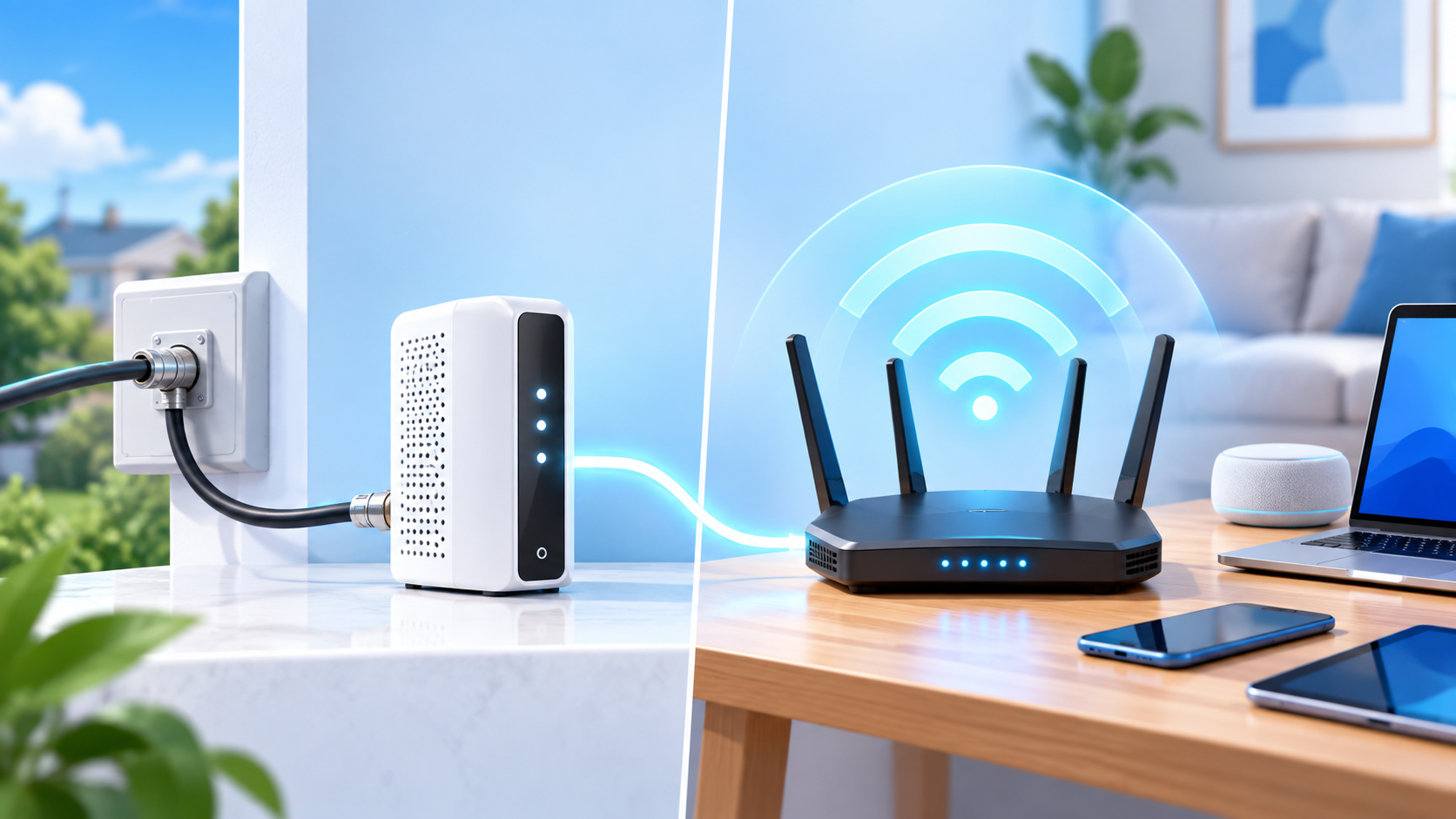 Cable modem connected to a home router